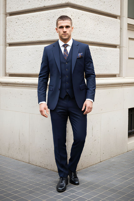 Men’s Slim Fit 3-Piece Wool-Blend Suit – Navy