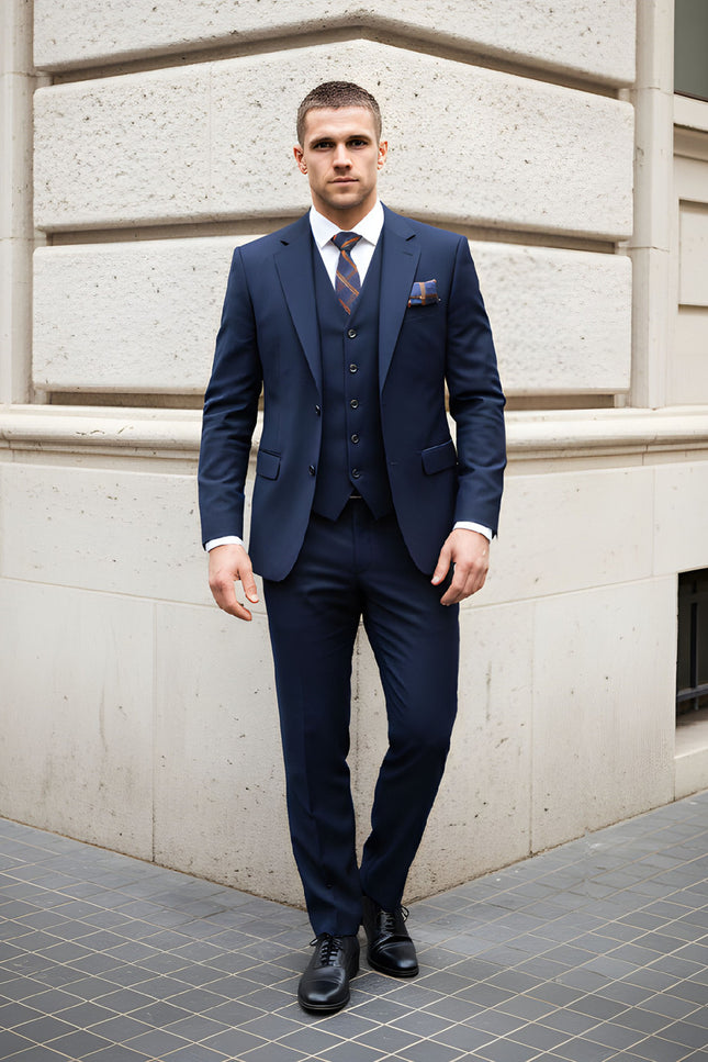 Men’s Slim Fit 3-Piece Wool-Blend Suit – Navy