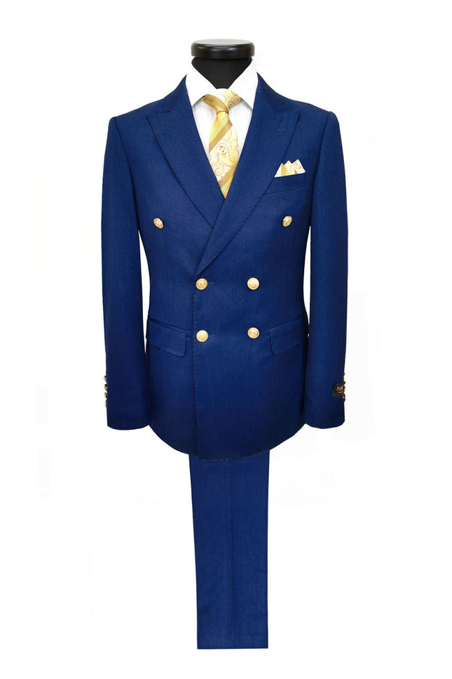 Midnight Blue Double Breasted Suit With Gold Button