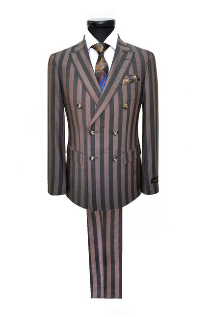 Brown Bold Stripe Double Breasted Suit