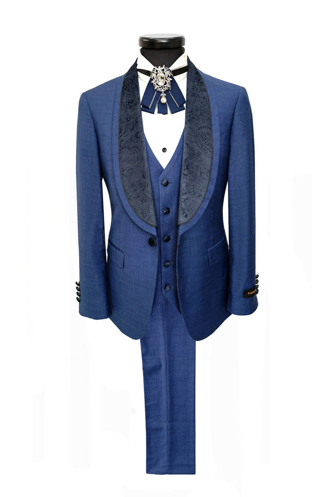 Blue 3-Piece Tuxedo With Wide Shawl Lapel