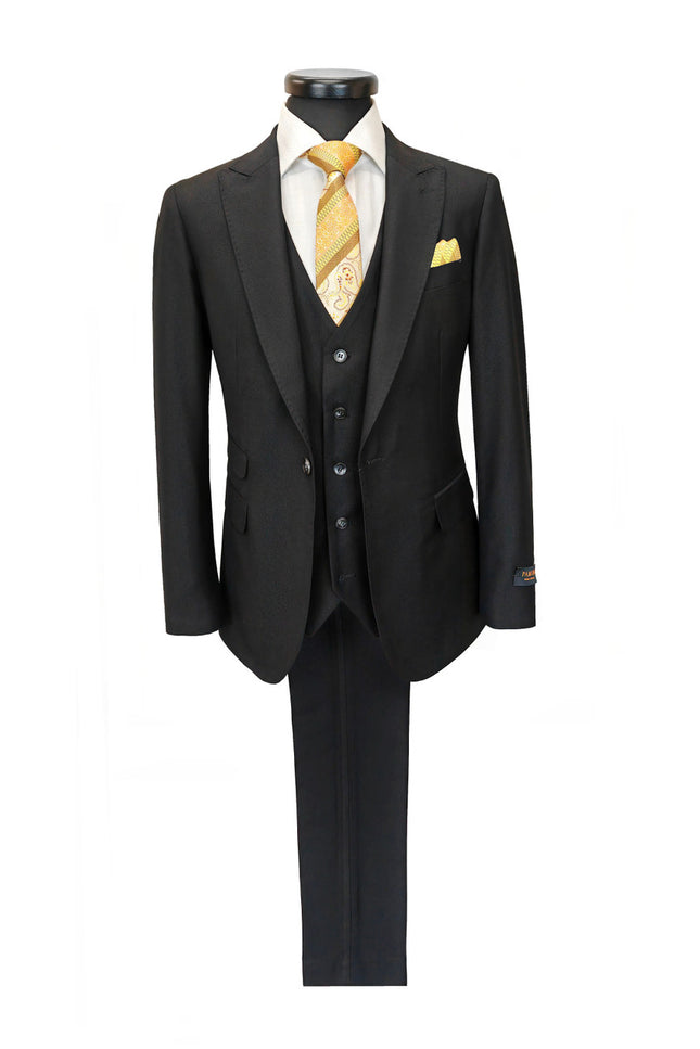 Traje negro de 3 piezas de corte entallado