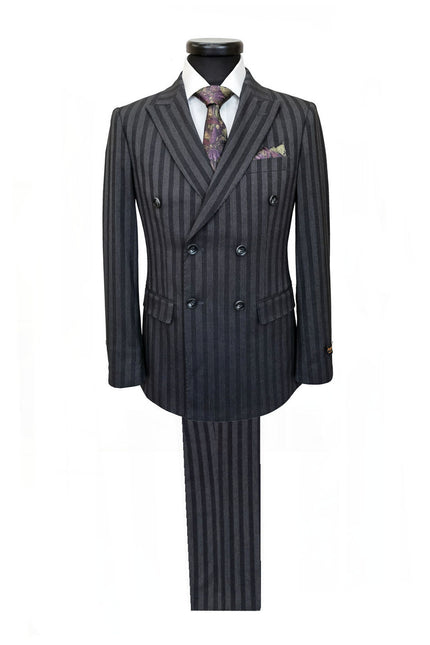 Charcoal Bold Stripe Double Breasted Suit