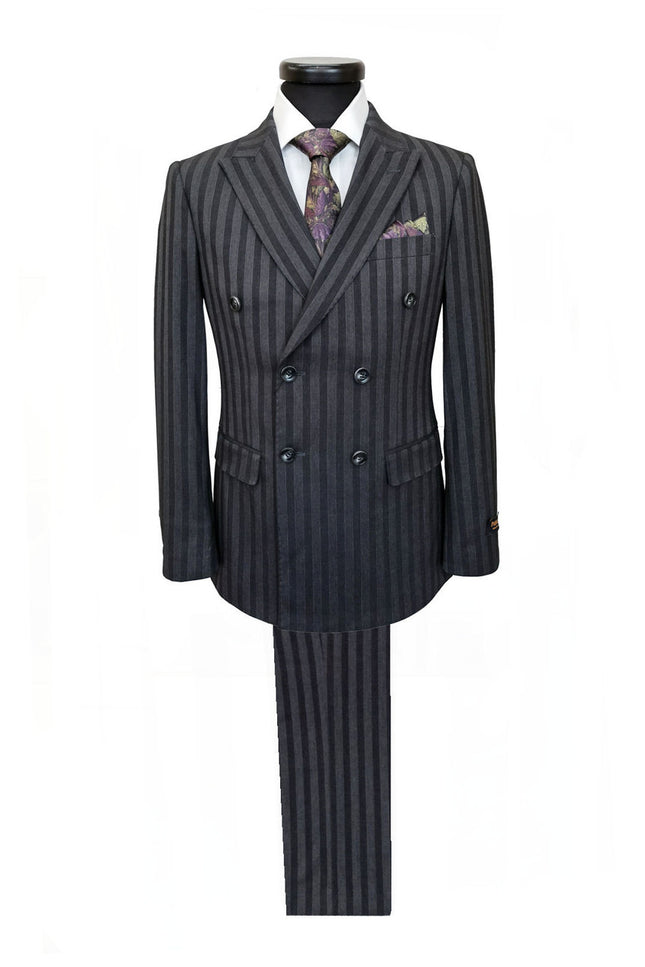 Charcoal Bold Stripe Double Breasted Suit