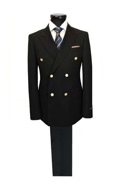 Black Double Breasted Suit with Gold Button