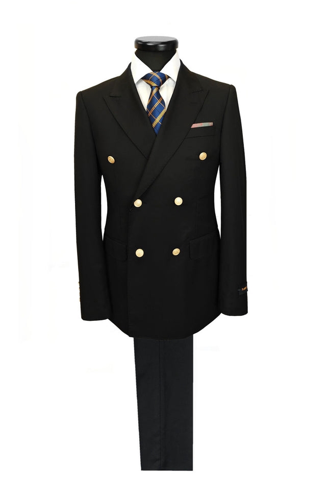 Black Double Breasted Suit with Gold Button