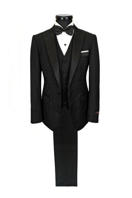 Classic Black 3-Piece Tuxedo – Satin Peak Lapel