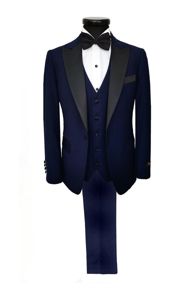 Navy 3-Piece Tuxedo With Black Peak Lapel