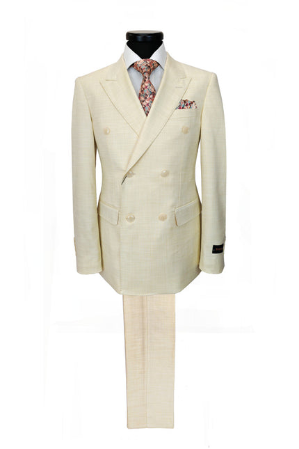 Elegant Cream Double-Breasted Slim Fit Suit