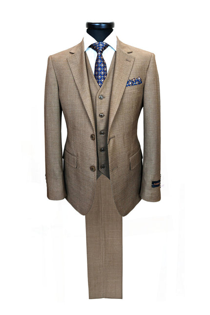 Men’s Slim Fit 3-Piece Wool-Blend Suit – Light Brown