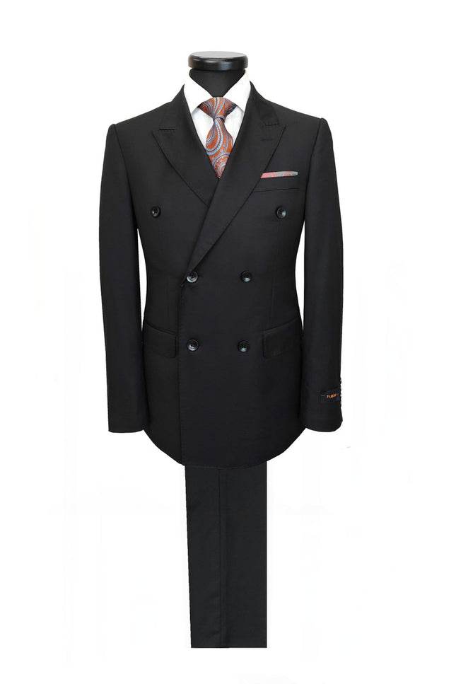 Men's Black Double-Breasted Slim Fit Suit