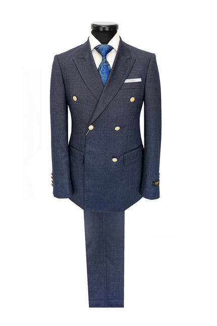 Men's Navy Double-Breasted Suit With Gold-Tone Buttons