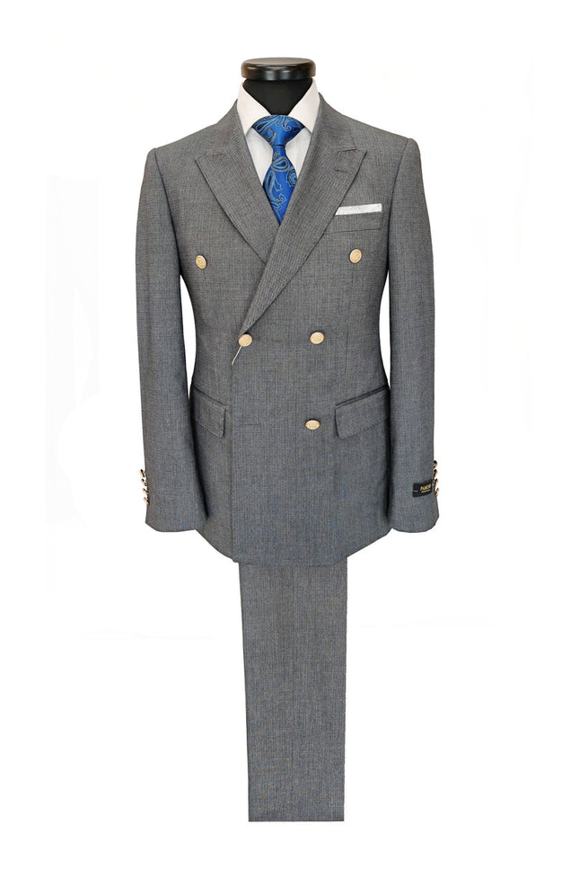 Grey Double-Breasted Slim Fit Wool Blend Suit