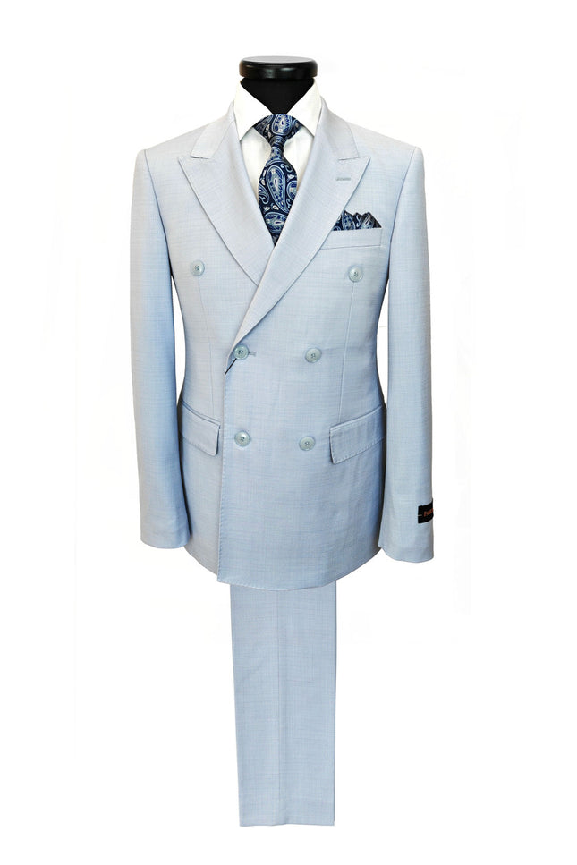 Light Blue Double-Breasted Slim Fit Suit