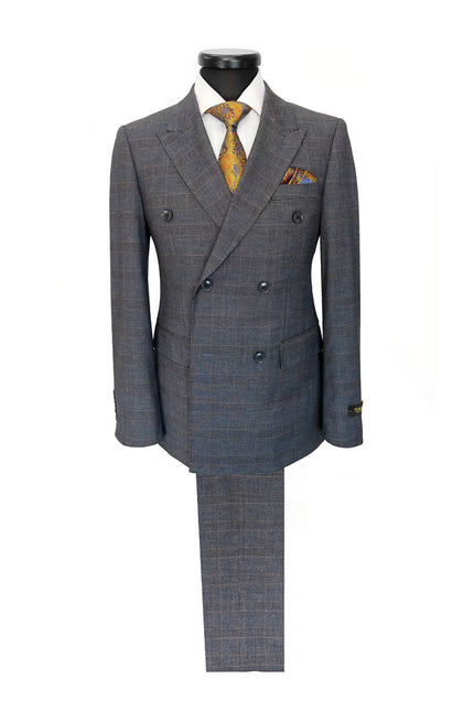 Charcoal Blue Glen Check Double-Breasted Suit