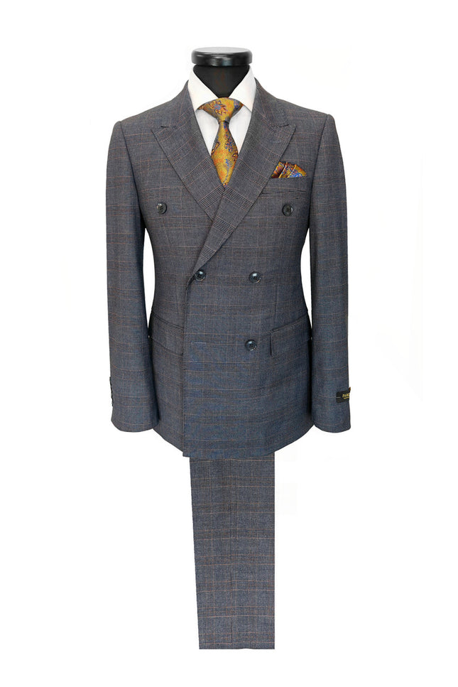 Charcoal Blue Glen Check Double-Breasted Suit