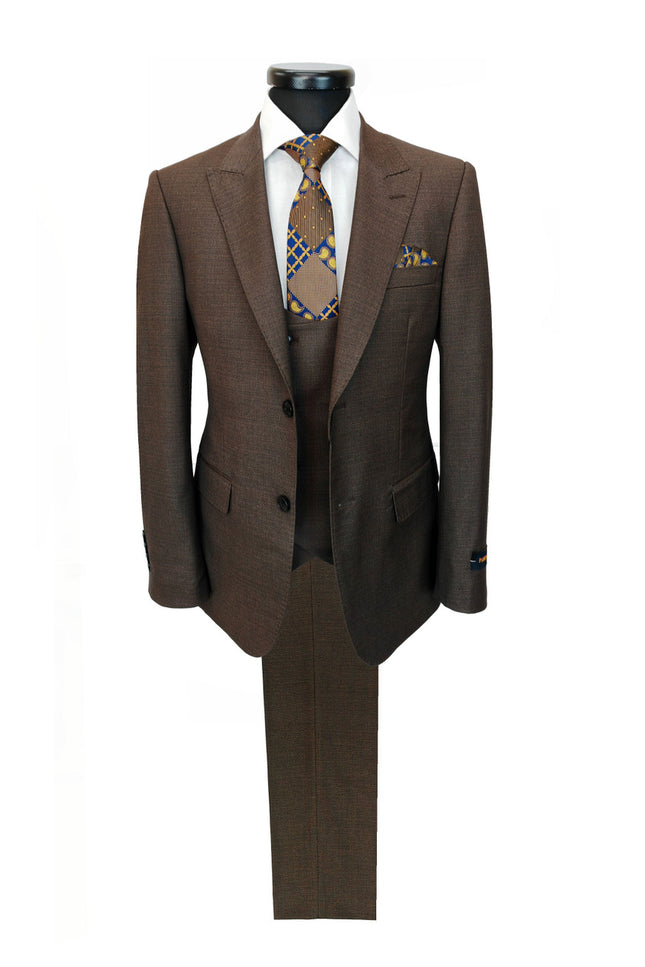 Brown 3-Piece Wool Blend Suit