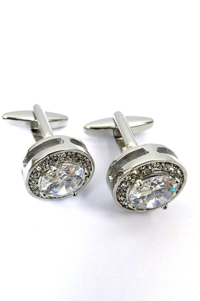 Round Silver Gem Stone Cufflinks