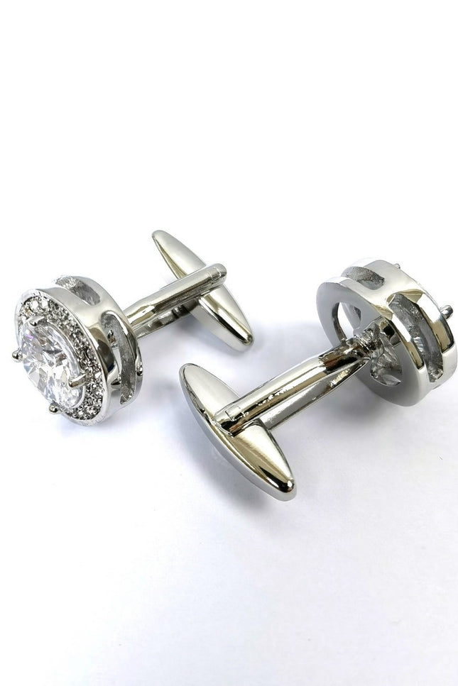 Round Silver Gem Stone Cufflinks