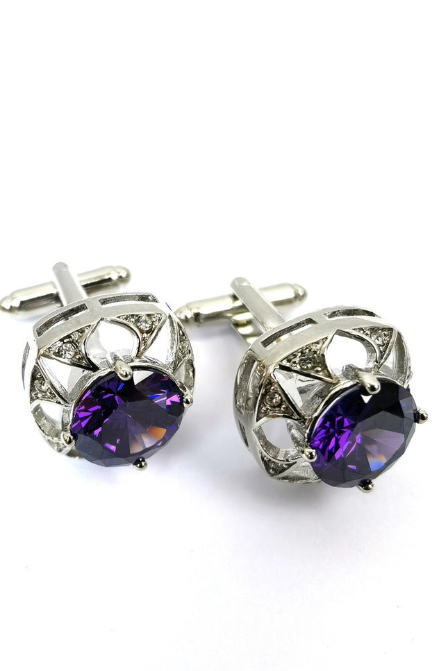 Silver Purple Gem Stone Cufflinks