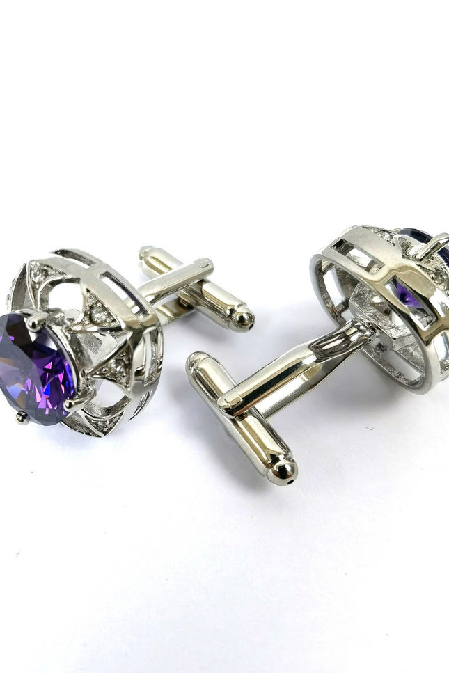 Silver Purple Gem Stone Cufflinks