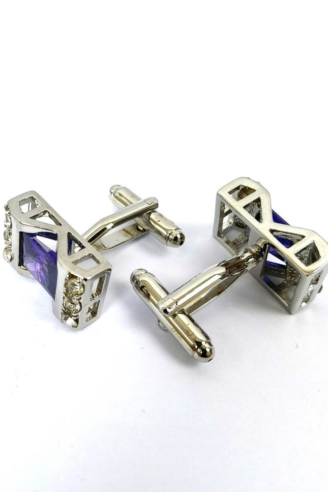 Silver Purple Gem Stone Rectangle Cufflinks