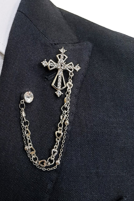 Rhinestone Cross Brooch Lapel Pin