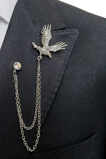 Silver Eagle Brooch Chain Lapel Pin