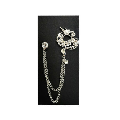 Silver Jewelled Dragon Chain Lapel Pin