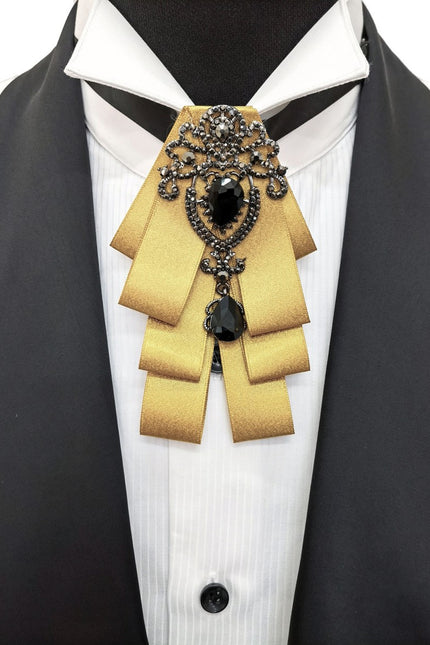 Pajarita de cinta con diamantes de imitación dorados y negros