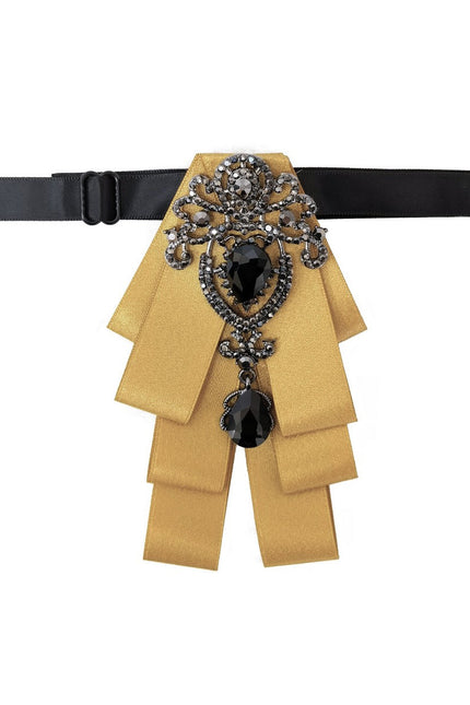 Pajarita de cinta con diamantes de imitación dorados y negros