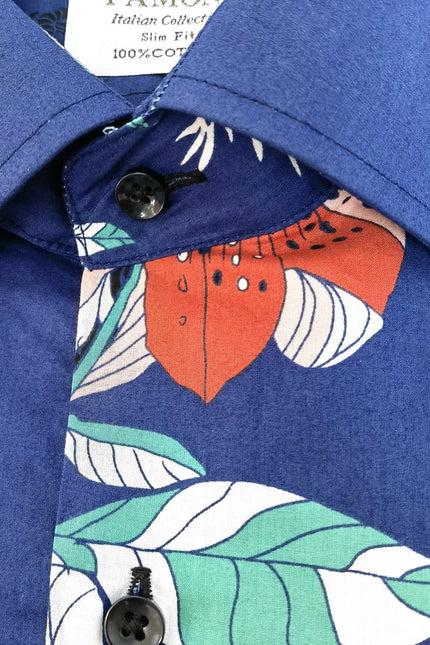 Chemise à manches courtes et coupe ajustée à imprimé floral