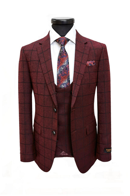 Burgundy Check 3-Piece Suit