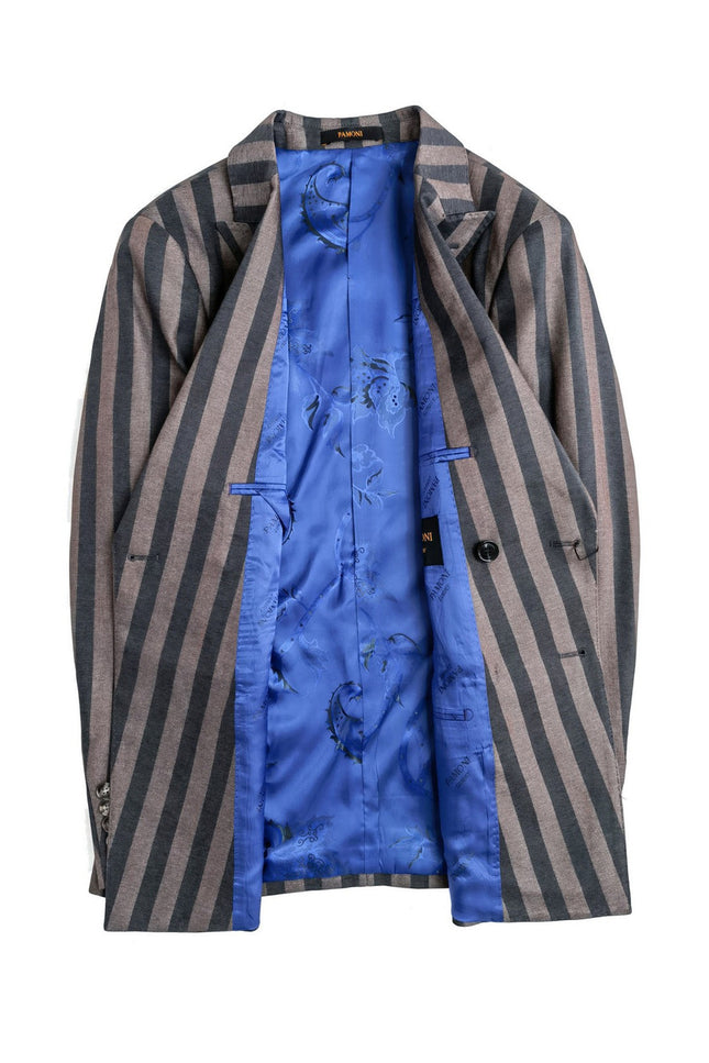 Brown Bold Stripe Double Breasted Suit