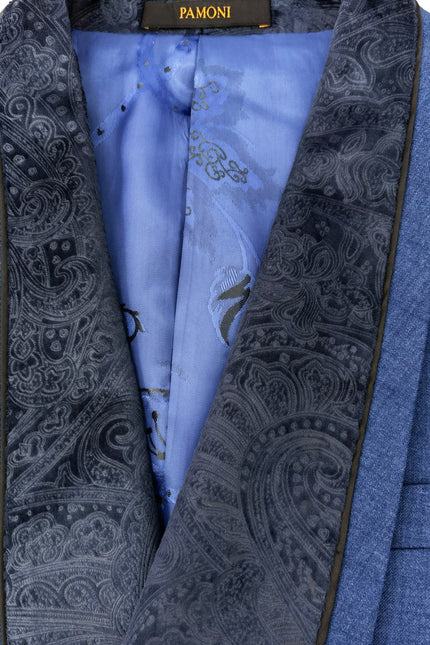 Blue 3-Piece Tuxedo With Wide Shawl Lapel