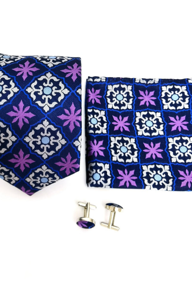 Purple Blue Geometric Pattern Tie