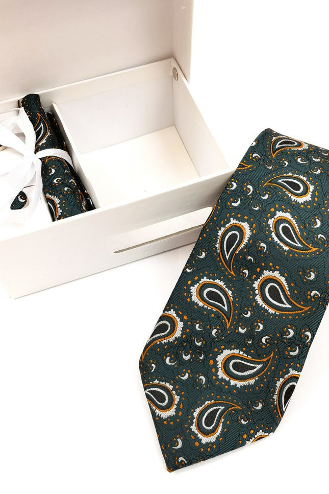 Green Orange Paisley Tie & Cufflinks set