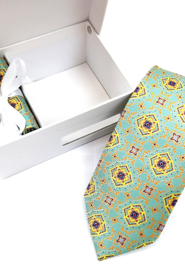 Mint Yellow Geometric Tie & Cufflinks Set