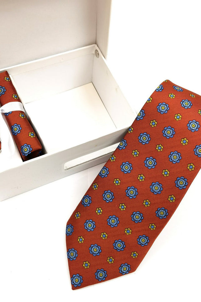 Coral & Blue Geometric Tie & Cufflinks Set