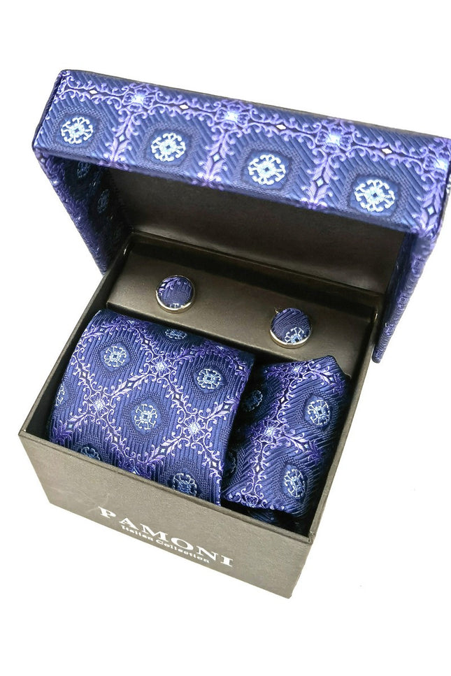 Blue Lilac Geometric Tie & Cufflinks Set