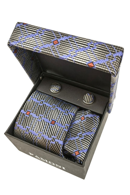 Grey Graphic Tie & Cufflinks Set