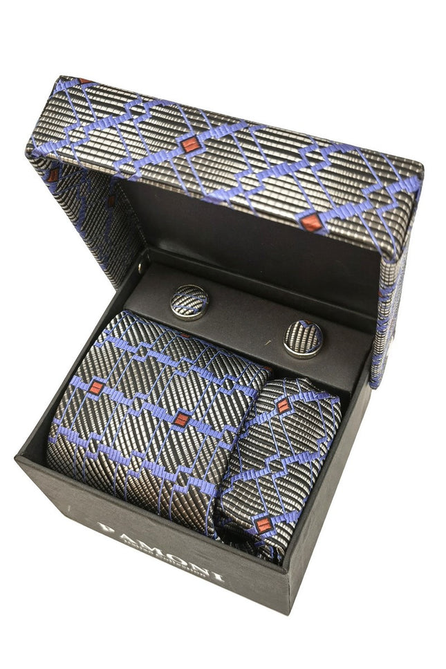Grey Graphic Tie & Cufflinks Set