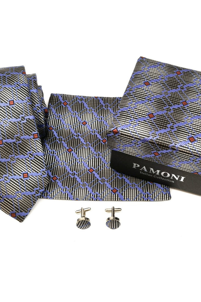 Grey Graphic Tie & Cufflinks Set