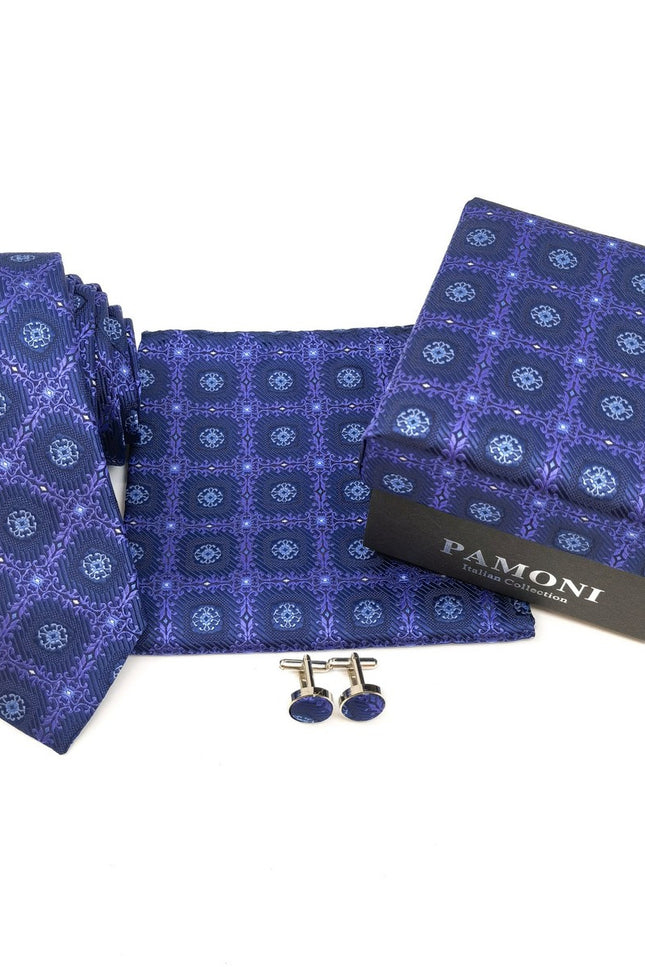 Blue Lilac Geometric Tie & Cufflinks Set