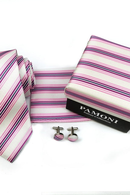 Pink Regimental Stripes Tie & Cufflinks Set