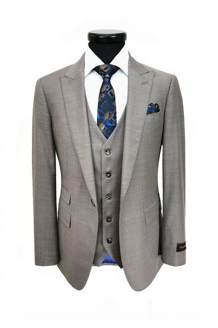 Taupe Slim Fit 3-Piece Twill Suit