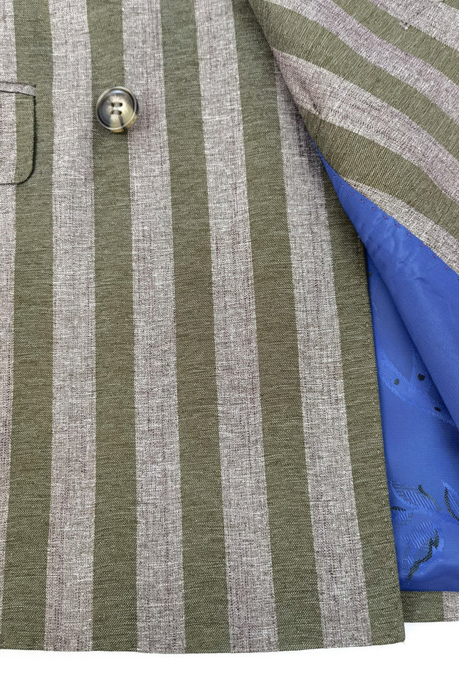 Brown Khaki Bold Stripe Double Breasted Suit