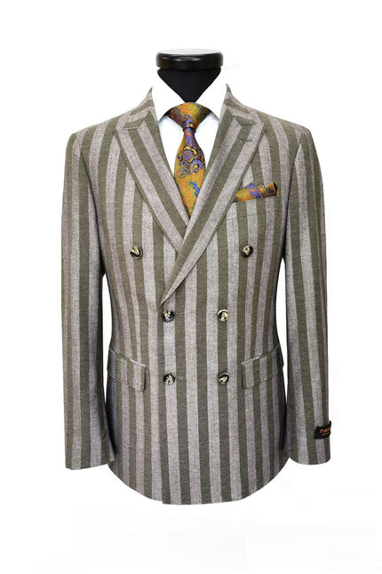 Brown Khaki Bold Stripe Double Breasted Suit Trousers