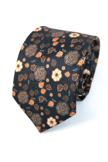 Brown Black Floral Tie