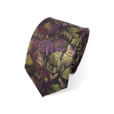 Corbata floral de color oliva morado